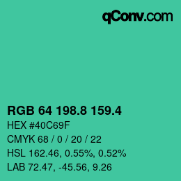 カラーコード: RGB 64 198.8 159.4 | qconv.com