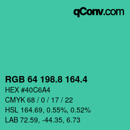カラーコード: RGB 64 198.8 164.4 | qconv.com