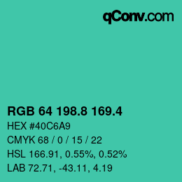 カラーコード: RGB 64 198.8 169.4 | qconv.com