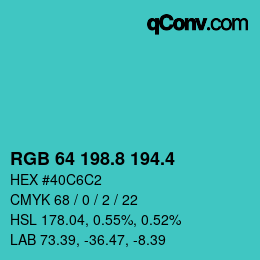 カラーコード: RGB 64 198.8 194.4 | qconv.com