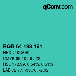 Color code: RGB 64 198 181 | qconv.com