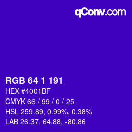 Color code: RGB 64 1 191 | qconv.com