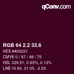 カラーコード: RGB 64 2.2 33.6 | qconv.com