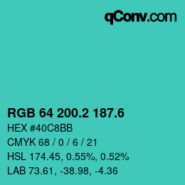 カラーコード: RGB 64 200.2 187.6 | qconv.com