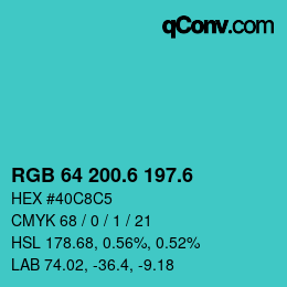 カラーコード: RGB 64 200.6 197.6 | qconv.com