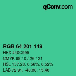 カラーコード: RGB 64 201 149 | qconv.com