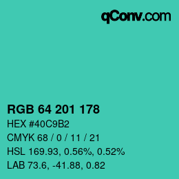 Color code: RGB 64 201 178 | qconv.com