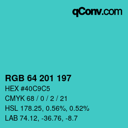 Color code: RGB 64 201 197 | qconv.com