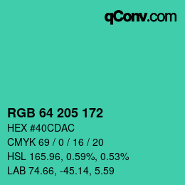 Color code: RGB 64 205 172 | qconv.com