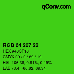 カラーコード: RGB 64 207 22 | qconv.com