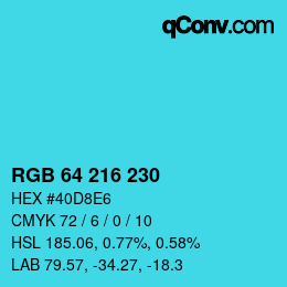 カラーコード: RGB 64 216 230 | qconv.com