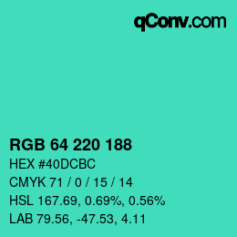 Color code: RGB 64 220 188 | qconv.com