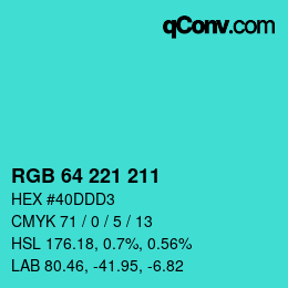 Color code: RGB 64 221 211 | qconv.com