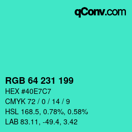 Color code: RGB 64 231 199 | qconv.com