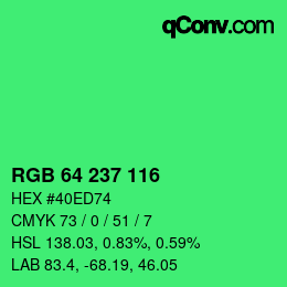 颜色代码: RGB 64 237 116 | qconv.com
