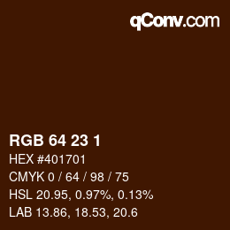 Color code: RGB 64 23 1 | qconv.com