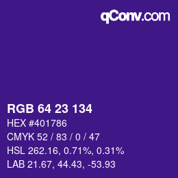 Color code: RGB 64 23 134 | qconv.com