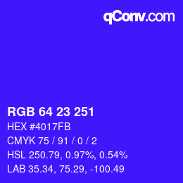カラーコード: RGB 64 23 251 | qconv.com