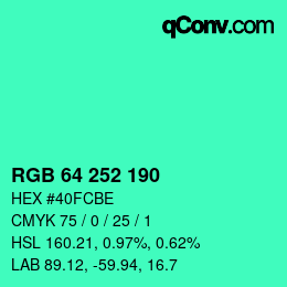颜色代码: RGB 64 252 190 | qconv.com