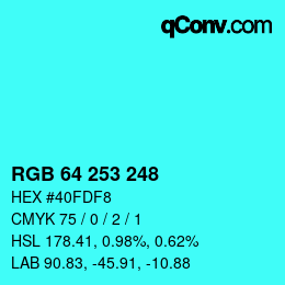 Color code: RGB 64 253 248 | qconv.com