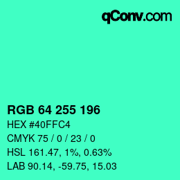 Color code: RGB 64 255 196 | qconv.com