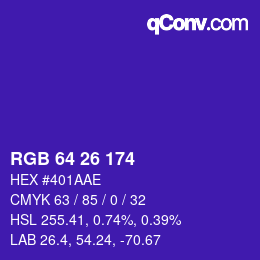 カラーコード: RGB 64 26 174 | qconv.com