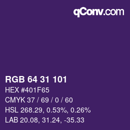 Color code: RGB 64 31 101 | qconv.com