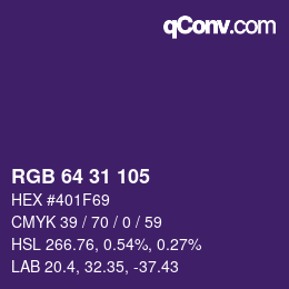 Farbcode: RGB 64 31 105 | qconv.com