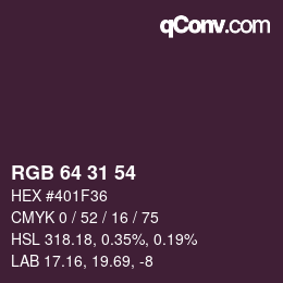 Color code: RGB 64 31 54 | qconv.com