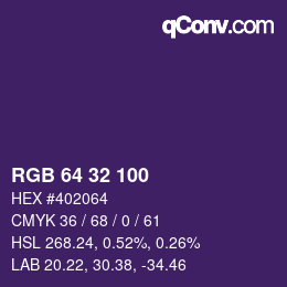 Color code: RGB 64 32 100 | qconv.com