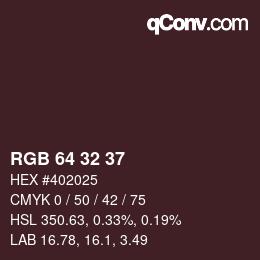 Color code: RGB 64 32 37 | qconv.com