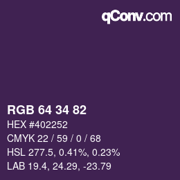 Color code: RGB 64 34 82 | qconv.com