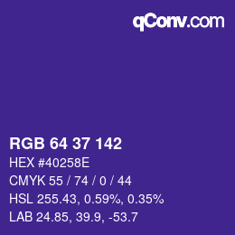 Color code: RGB 64 37 142 | qconv.com