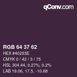 Color code: RGB 64 37 62 | qconv.com