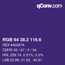 カラーコード: RGB 64 38.2 116.6 | qconv.com