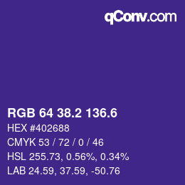 カラーコード: RGB 64 38.2 136.6 | qconv.com