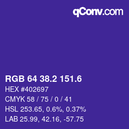 カラーコード: RGB 64 38.2 151.6 | qconv.com