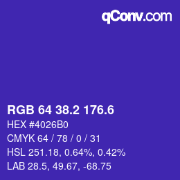 カラーコード: RGB 64 38.2 176.6 | qconv.com