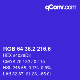 カラーコード: RGB 64 38.2 216.6 | qconv.com