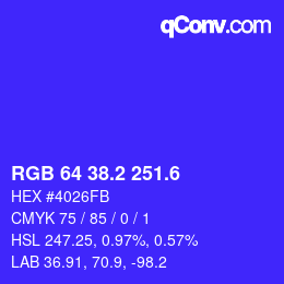 カラーコード: RGB 64 38.2 251.6 | qconv.com