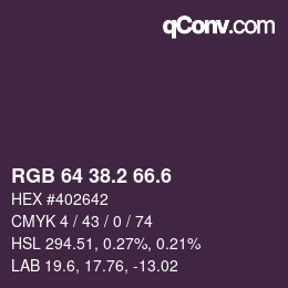 カラーコード: RGB 64 38.2 66.6 | qconv.com