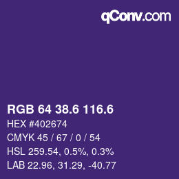 カラーコード: RGB 64 38.6 116.6 | qconv.com