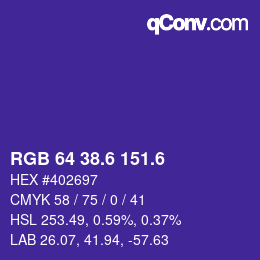 カラーコード: RGB 64 38.6 151.6 | qconv.com
