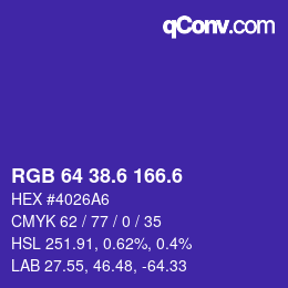 カラーコード: RGB 64 38.6 166.6 | qconv.com