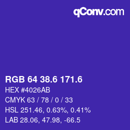 カラーコード: RGB 64 38.6 171.6 | qconv.com