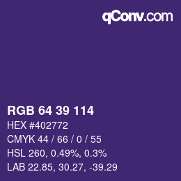 颜色代码: RGB 64 39 114 | qconv.com