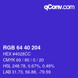 カラーコード: RGB 64 40 204 | qconv.com