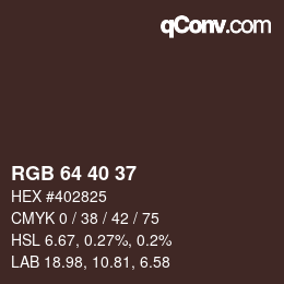Color code: RGB 64 40 37 | qconv.com