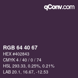 Farbcode: RGB 64 40 67 | qconv.com