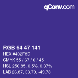 Color code: RGB 64 47 141 | qconv.com